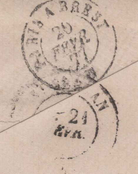145207 1877  MAIL LONDON TO FRANCE 2d BLUE PL.15 (SG46) ½d pl.10 (SG48).