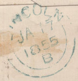 145211 1855 MAIL LINCOLN TO LONDON 2d BLUE (SG19)(JE), FINE USED.