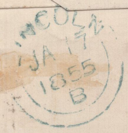 145211 1855 MAIL LINCOLN TO LONDON 2d BLUE (SG19)(JE), FINE USED.