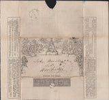 145248 1841 1d MULREADY WRAPPER STEREO A224 LONDON TO WOODBRIDGE, SUFFOLK SOLELY CANCELLED 'WOODBRIDGE' DATE STAMP WELL CLEAR OF BRITANNIA AND WITHIN FINE 'ENGLISH AND SCOTTISH LAW FIRE AND LIFE ASSURANCE ADVERT (MA123a).