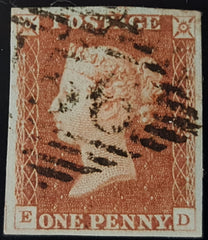 150014 1845 1D PL.64 PALE RED-BROWN SHADE (SG9)(ED) FINE USED.