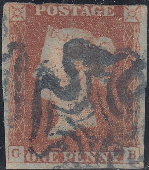 150334 1842 1D PL.24 (SG8)(GB) BLUE MALTESE CROSS (SPEC B1sc) USED.