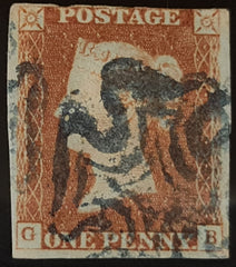 150334 1842 1D PL.24 (SG8)(GB) BLUE MALTESE CROSS (SPEC B1sc) USED.