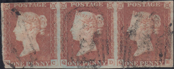 150349 1847 1D PL.74 (SG8)(QC QD QE) GOOD USED STRIP OF THREE.