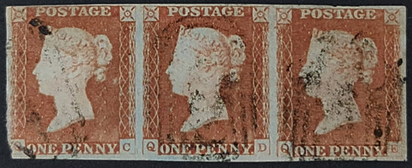 150349 1847 1D PL.74 (SG8)(QC QD QE) GOOD USED STRIP OF THREE.