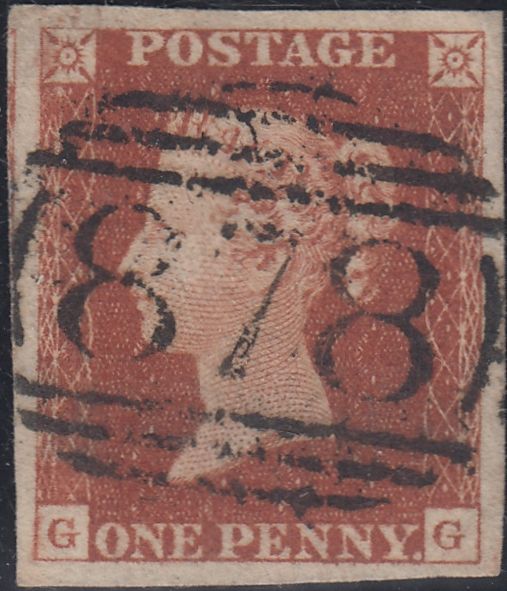 150362 1844 1D PL.42 (SG8)(GG) MISSING IMPRIMATUR LETTERING VERY FINE USED.