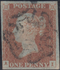 150393 1842 1D PL.25 (SG8)(AI) MISSING IMPRIMATUR LETTERING GOOD USED.