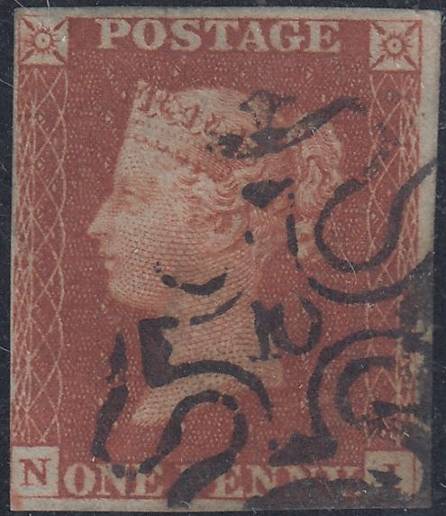 150414 1843 1D PL.38 (SG8)(NI) LONDON NO. '10' IN MALTESE CROSS (SPEC B1uj) GOOD USED.