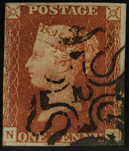 150414 1843 1D PL.38 (SG8)(NI) LONDON NO. '10' IN MALTESE CROSS (SPEC B1uj) GOOD USED.