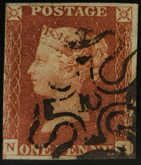 150414 1843 1D PL.38 (SG8)(NI) LONDON NO. '10' IN MALTESE CROSS (SPEC B1uj) GOOD USED.