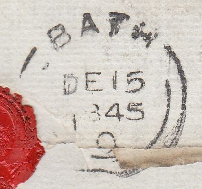 150445 1845 MAIL USED IN BATH, SOMERSET 1D PL.60 (SG8)(QA) BASAL SHIFT (SPEC BS49c).
