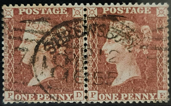 150453 1855 DIE 2 1D PL.6 L.C.14 (SPEC C6)(PD PE) GOOD USED HORIZONTAL PAIR.