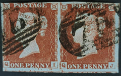 150457 1846 1D PL.66 (SG8)(QI QJ) GOOD USED HORIZONTAL PAIR, QI FINE RE-ENTRY MARKS AT FOOT (SPEC BS55a).