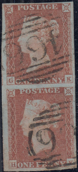 150481 1846 1D PL.67 (SG8)(GK HK) FINE TO VERY FINE USED VERTICAL PAIR, BOTH MISSING IMPRIMATUR LETTERING.
