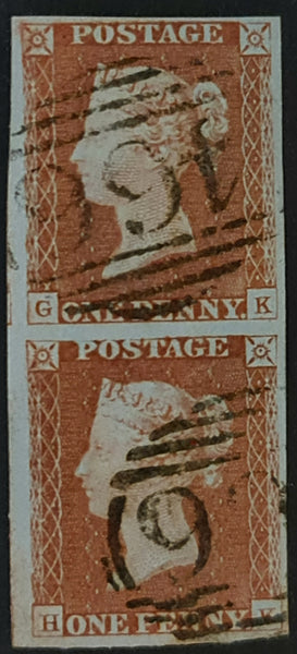150481 1846 1D PL.67 (SG8)(GK HK) FINE TO VERY FINE USED VERTICAL PAIR, BOTH MISSING IMPRIMATUR LETTERING.