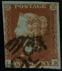 150503 1851 1D PL.118 ON VERY BLUED PAPER (SG8a)(LB) USED.