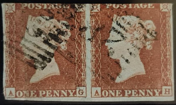150619 1849 1D PL.89 (SG8)(AG/AH) HORIZONTAL PAIR BOTH MISSING IMPRIMATUR LETTERING USED.
