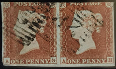 150619 1849 1D PL.89 (SG8)(AG/AH) HORIZONTAL PAIR BOTH MISSING IMPRIMATUR LETTERING USED.