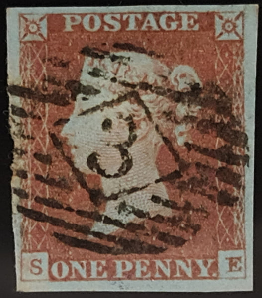 150631 1848 1D PL.84 ON VERY BLUED PAPER (SG8a)(SE) FINE USED.