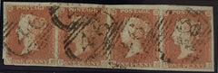150635 1851 1D PL.119 (SG8)(DF/DG/DH/DI) GOOD USED HORIZONTAL STRIP OF FOUR.