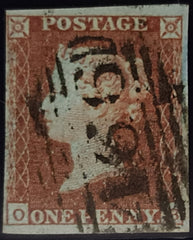 150663 1851 1D PL.108 ON VERY BLUED PAPER (SG8a)(OB) GOOD TO FINE USED.