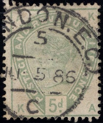 33284 1883 5D DULL GREEN (SG 193)(KA) PARTIAL 'PLUG FLAW' 'A' AT LOWER RIGHT.