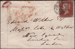 41145 - 1850 ENVELOPE EMBOSSING HEREFORD CATHEDRAL ON REVERSE. Envelope Hereford to London with three margin...