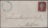 50239 - YORKS/RIPPONDEN UDC IN BLUE/PLATE 66 'RI' RE-ENTRY (SG8). 1847 letter from Ripponden, Yo...