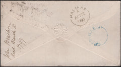 53059 1858 MAIL LONDON TO HALIFAX WITH 'GRENVILLE-ST' UNDATED HAND STAMP IN BLUE.