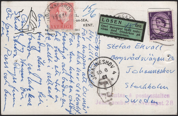 61149 1961 UNDERPAID MAIL MARGATE TO SWEDEN 3D WILDING, SWEDISH POSTAGE DUE.