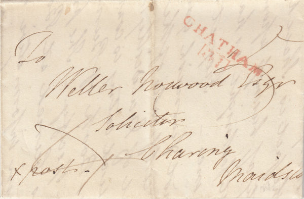 69671 - 1819 MAIL CHATHAM TO CHARING WITH MANUSCRIPT 'X post' AND POSTMASTERS PERK.