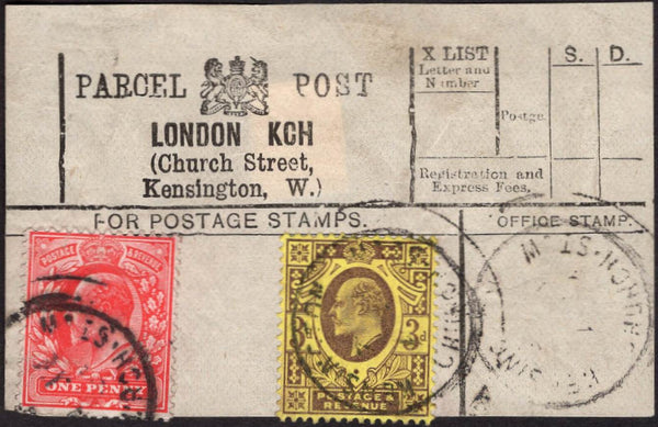 85544 - 1903? LONDON PARCEL POST LABEL. 1903? label 'LONDON KCH (Churc...