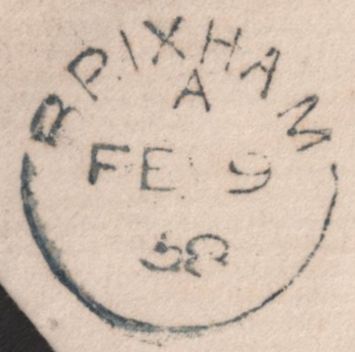 90347 1858 MAIL BRIXHAM, DEVON TO ASHBURTON 1D PL. 56 PERFORATION 16 (SG36)(CL).