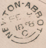 90347 1858 MAIL BRIXHAM, DEVON TO ASHBURTON 1D PL. 56 PERFORATION 16 (SG36)(CL).