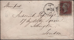 92394 1854 MAIL NEW BRENTFORD TO ISLINGTON, 1D PL.172 (SG17)(BD) 'New-Brent ford' RECEIVERS HANDSTAMP (L514/NBREN17b).