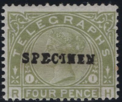 93530 1877 4D SAGE-GREEN TELEGRAPH OVERPRINTED 'SPECIMEN' TYPE 9 (SPEC L211s).