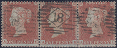 97443 18543 DIE 1 1D RES.PL.6 (SG22) STRIP OF THREE LETTERED AG AH AI, ALL MISSING IMPRIMATURS.