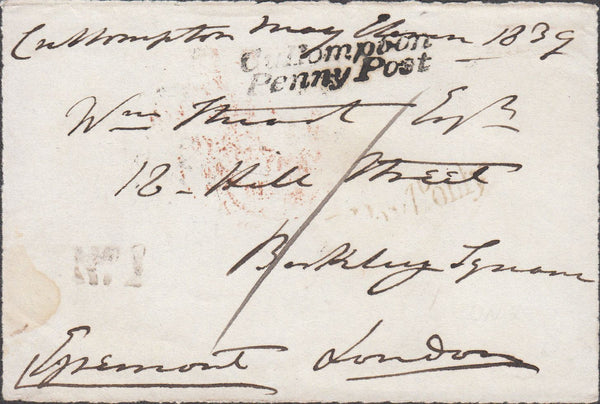 100037 - 1839 FREE MAIL CULLOMPTON (DEVON) TO LONDON WITH 'CULLOMPTON PENNY POST' HAND STAMP (DN295).