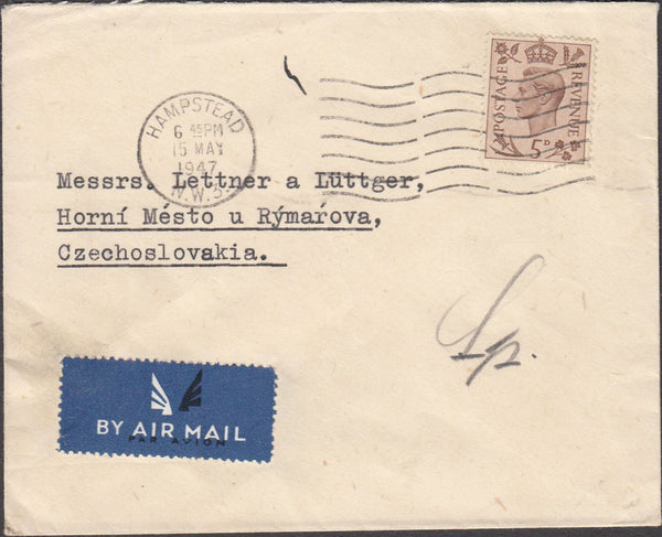 100117 - 1947 MAIL HAMPSTEAD TO CZECHOSLOVAKIA.