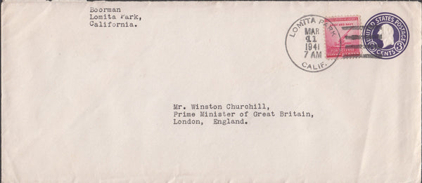 100239 - 1941 ENVELOPE USA TO WINSTON CHURCHILL.