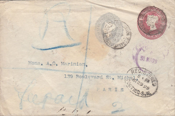 100271 - 1899 POSTAL STATIONERY LONDON TO PARIS.