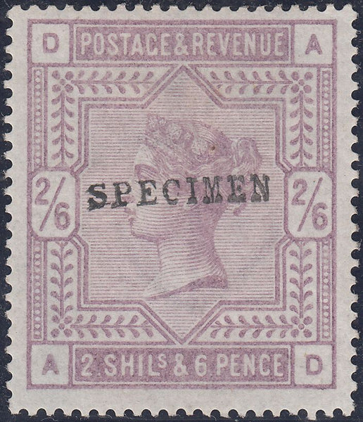 100418 1883 2/6 LILAC ON BLUED PAPER OVERPRINTED 'SPECIMEN' (SPEC K9s).