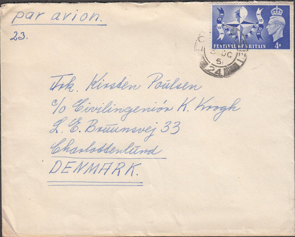 100437 - 1951 MAIL LONDON TO DENMARK/FESTIVAL OF BRITAIN.