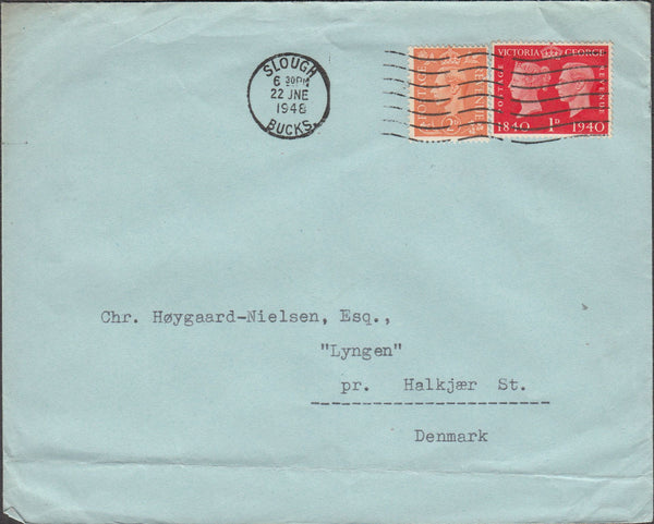 100446 - 1948 MAIL SLOUGH TO DENMARK/CENTENARY ISSUE.