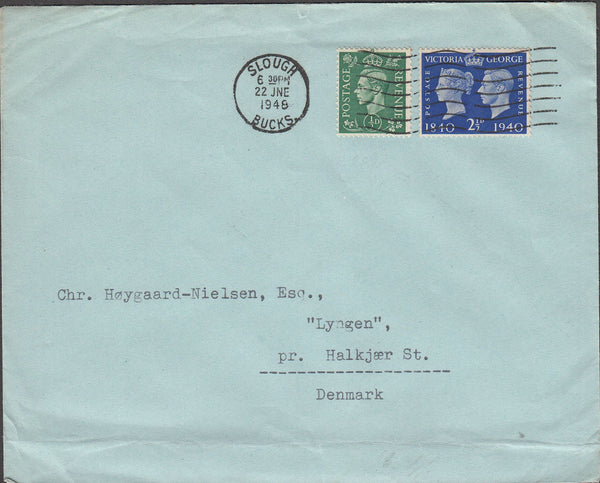 100450 - 1948 MAIL SLOUGH, BUCKS TO DENMARK/CENTENARY ISSUE.