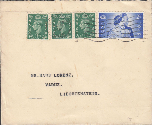 100642 - 1951 MAIL EARL'S COURT TO LIECHTENSTEIN/2½D SILVER WEDDING.