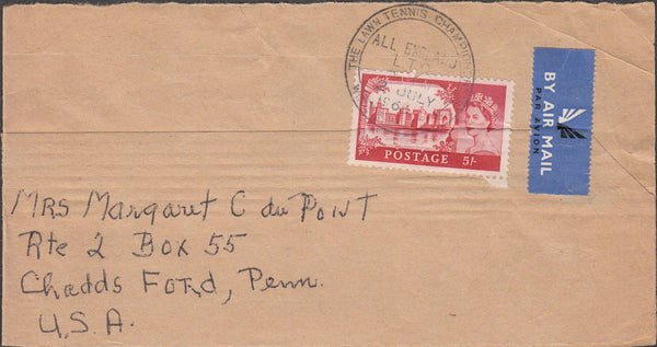 100666 - 1965 5S CASTLE PIECE TO USA/WIMBLEDON TENNIS CANCELLATION.