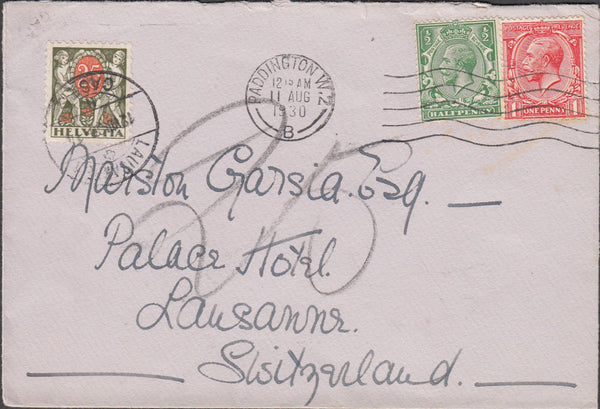 100970 - 1930 UNDERPAID MAIL PADDINGTON TO SWITZERLAND.