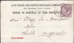 101204 - LAW UNION AND CROWN INSURANCE COMPANY 1892 PRINTED RENEWAL.