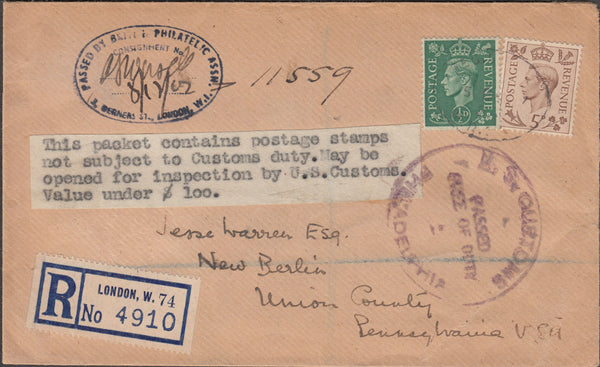101269 - 1947 REGISTERED MAIL LONDON TO THE USA/B.P.A. CACHET.